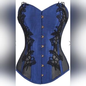 Navy Brocade Overbust Corset